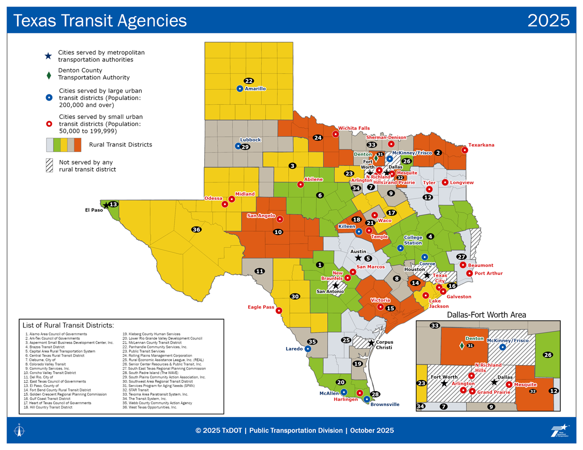 Miniatura del mapa del distrito de tránsito urbano y rural financiado por el estado de la MTA