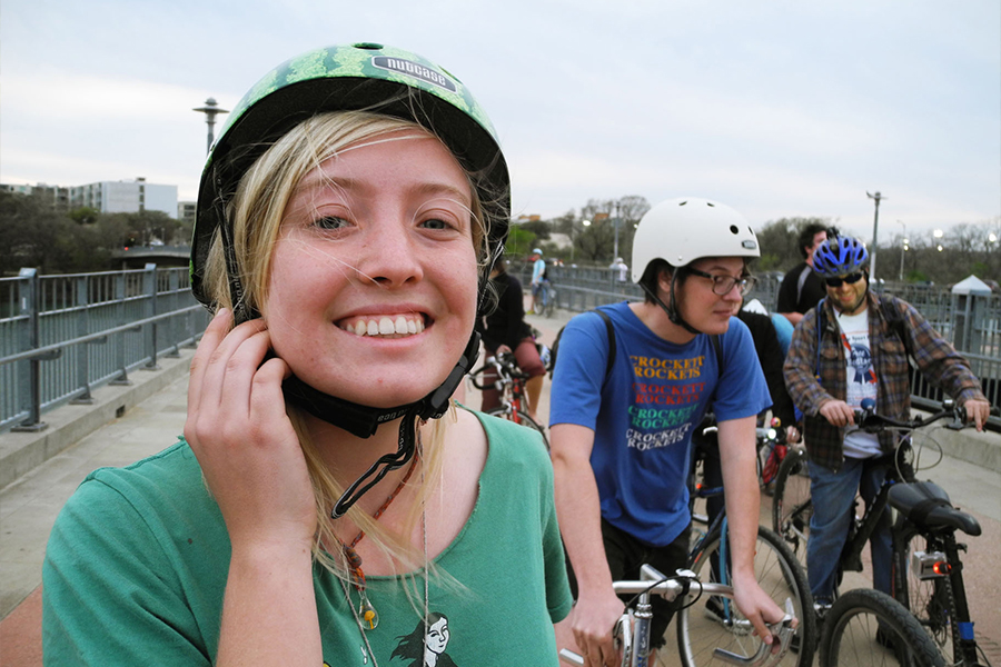 Cyclists on safe bike lane