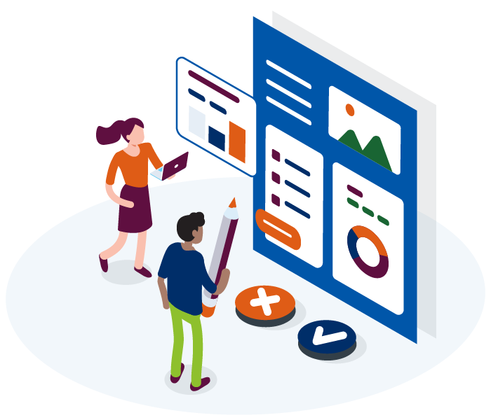 Illustration people standing in front of data