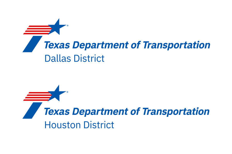 Sample TxDOT district logos for Dallas and Houston districts.