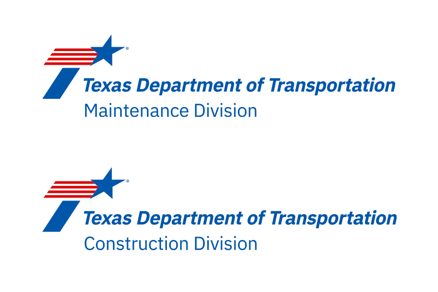Sample TxDOT division logos for Construction and Maintenance and divisions.