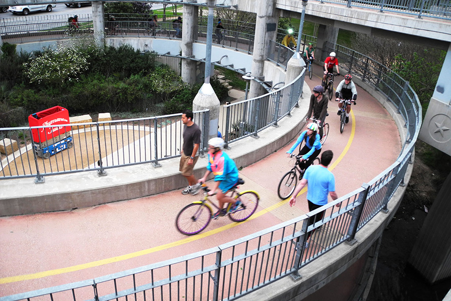 Pedestrian and cyclists on protected lanes