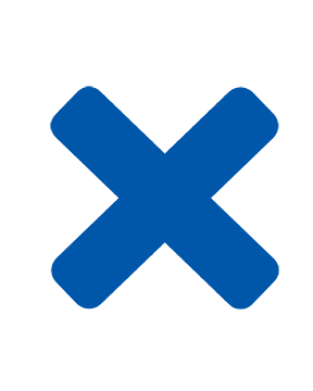 Solid blue X-shaped icon with rounded ends, representing a roadway crossover where traffic from a cross street briefly shifts to the opposite side of the roadway, indicating a signalized crossover movement.