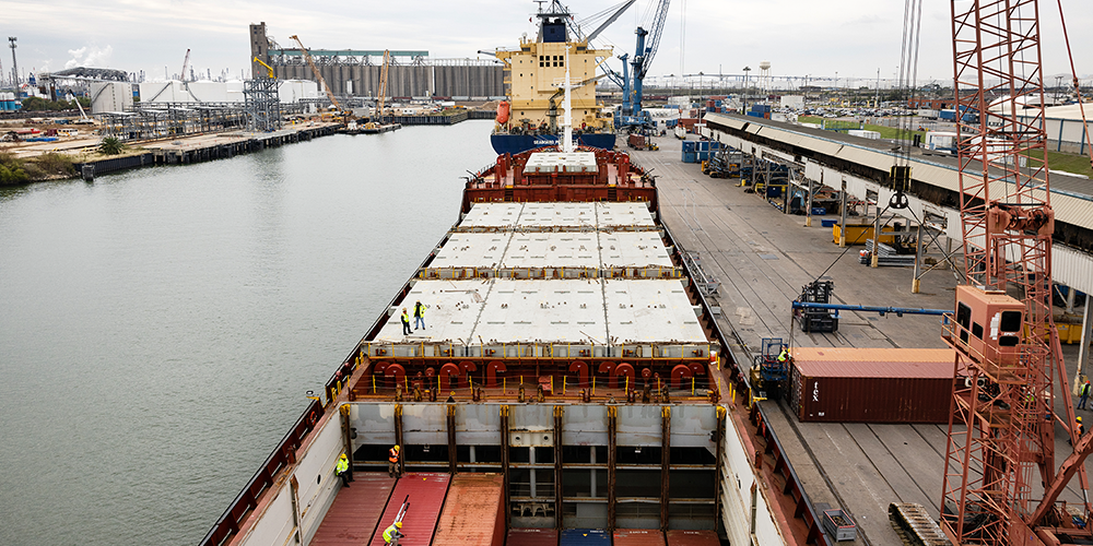 Cargo boat docked at port