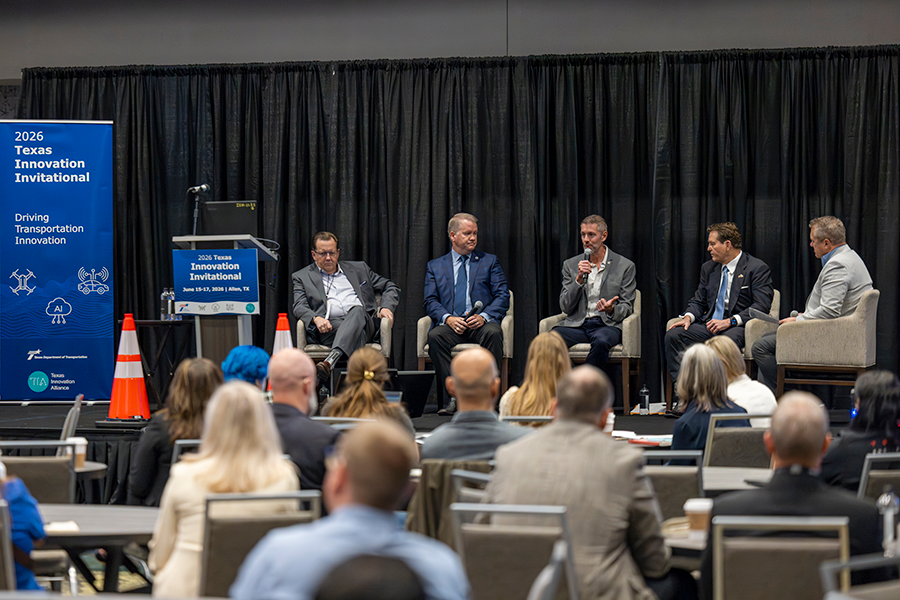 Darran Anderson, Senior Director of Strategy and Innovation leading a panel with elected officials on Transportation Leadership and the Future of North Texas at the 2026 Texas Innovation Invitational in Allen, Texas June 15-17, 2026. L-r: Senator Brent Hagenbuch, Representative David Cook, Dallas Councilman Chad West, Mayor TJ Gilmore, City of Lewisville.
