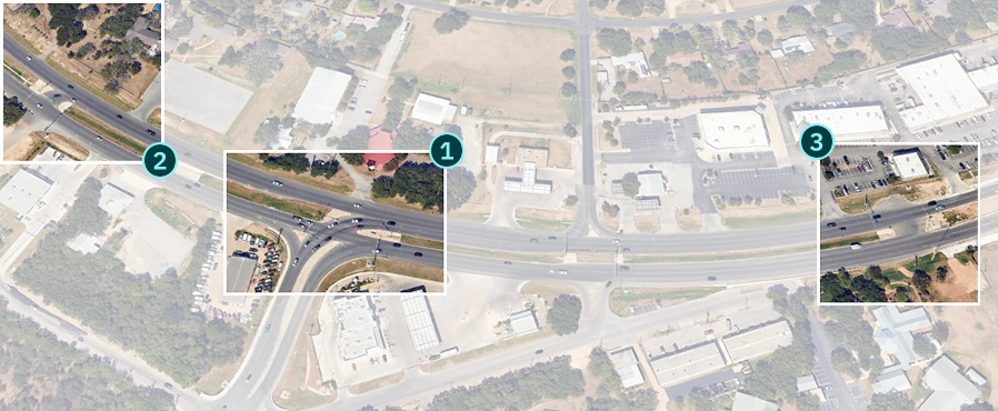Aerial street view of common RCUTS, numbered 1, 2, 3