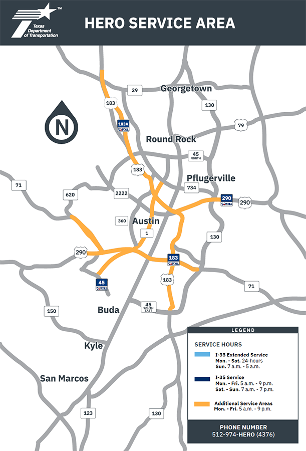 Service area map for Austin area HERO program