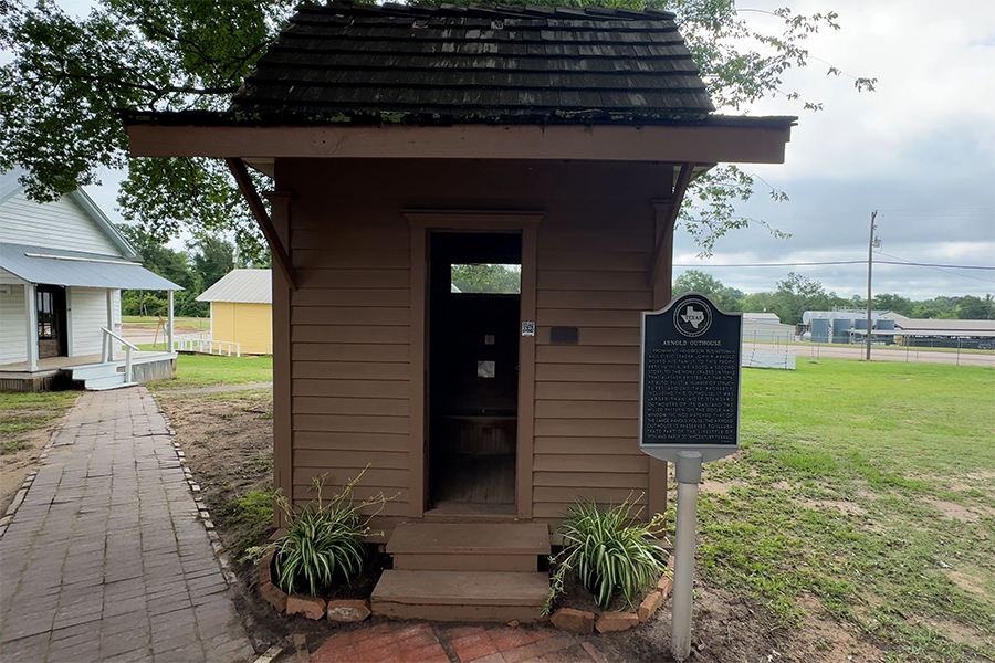 Arnold outhouse Historical marker attached to an outhouse in Arnold.