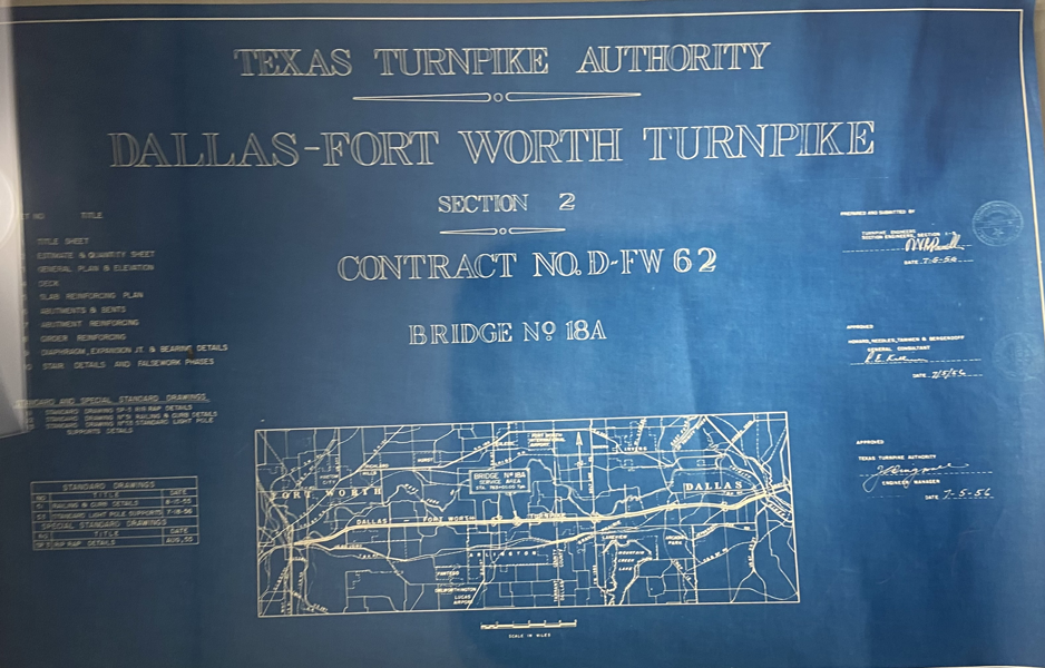 Blueprints from 1956 for what would eventually become the President George Bush Turnpike in Dallas. 