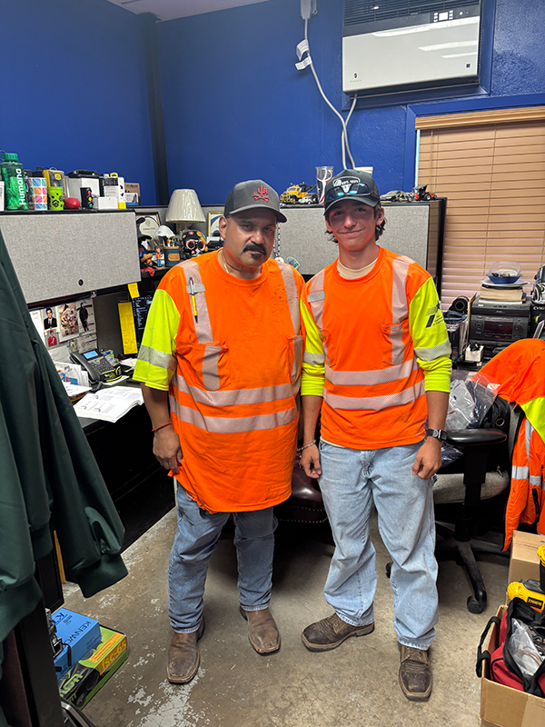 George Noriega works alongside his nephew, Robert Zook, in the TxDOT maintenance office in Sonora, Texas. 