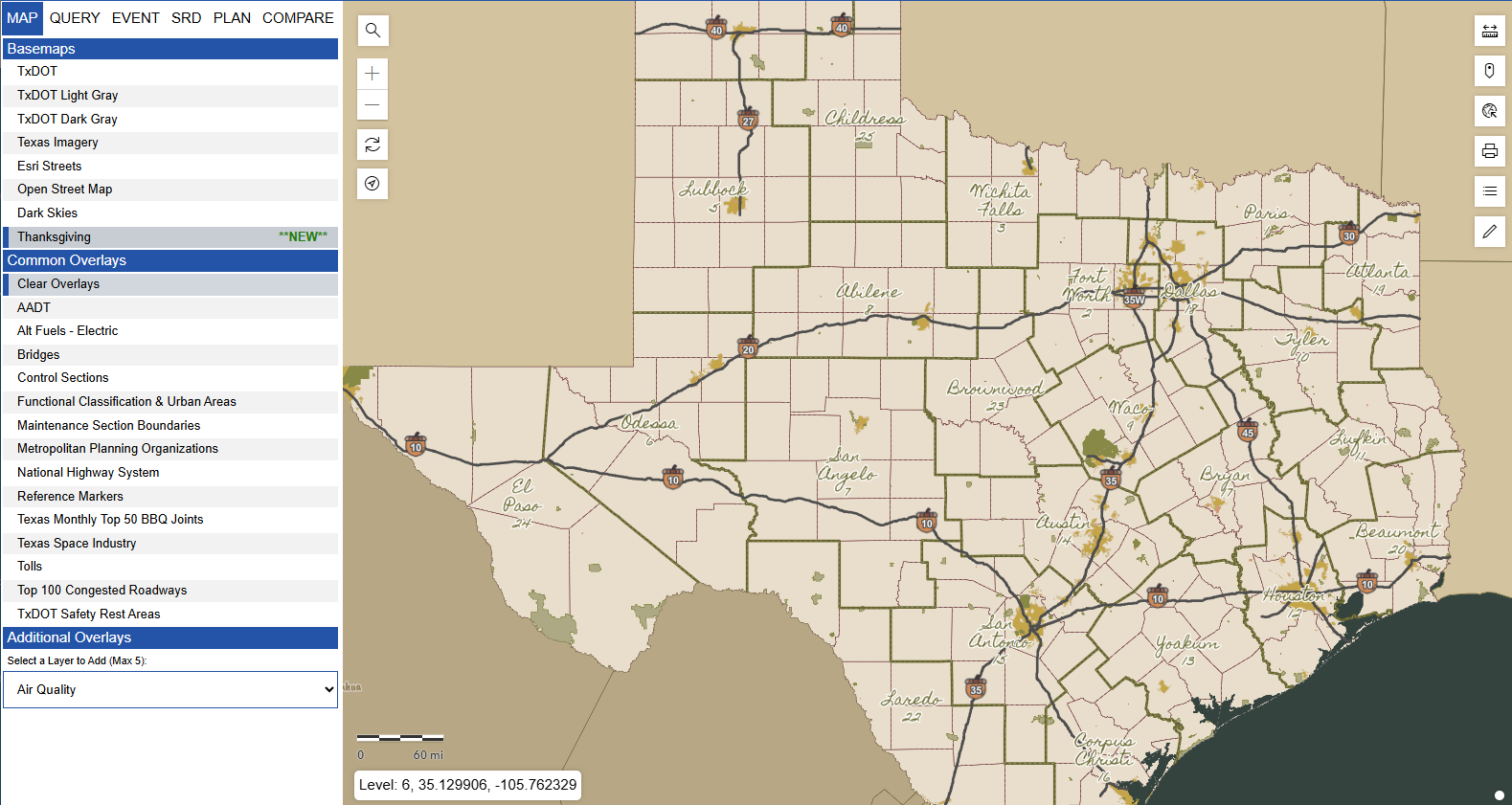 TxDOT's Statewide Planning Map features many new layers, including a Thanksgiving theme.