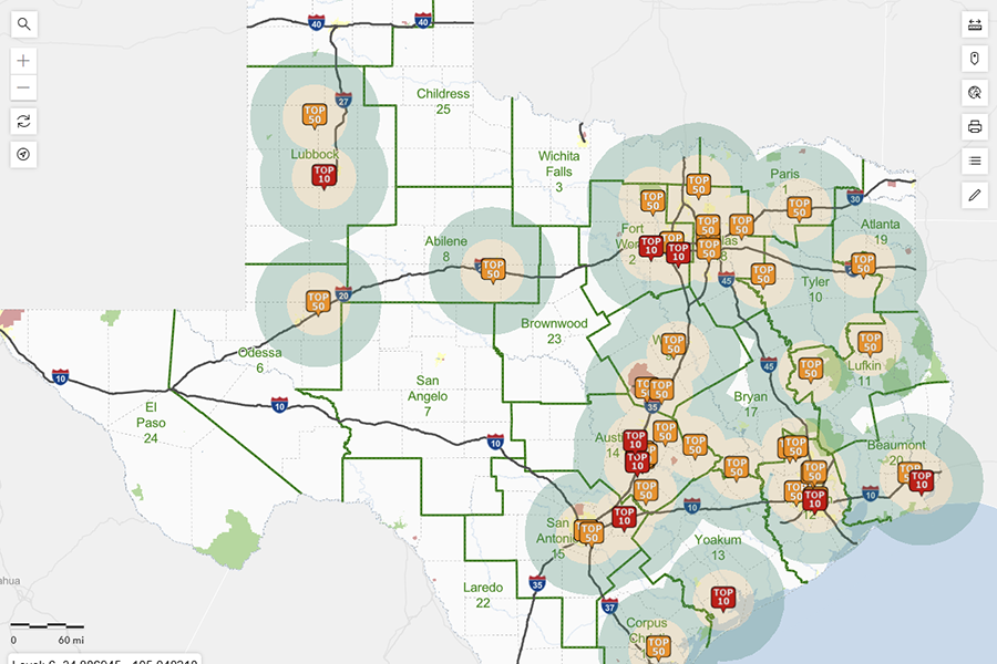 Thumbnail of application mapping locations across the state