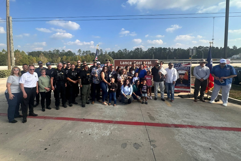 The family of Lance Cpl. Armando Hernandez joined state leaders and TxDOT officials in renaming the SH 242 bridge over I-69 in his honor through TxDOT’s Memorial Sign Program.