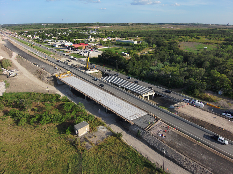 Aerial view of eastbound SH 71 at the Dry Creek bridge