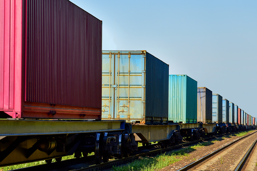 Cargo containers on freight rail