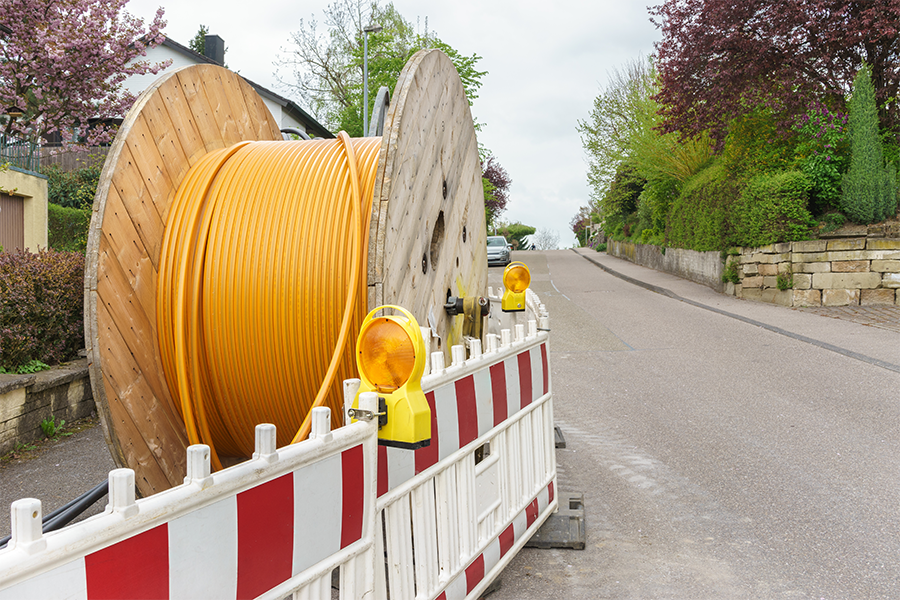 large roll of fiber optic cable