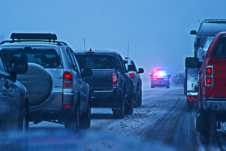 Cars on a snowy road