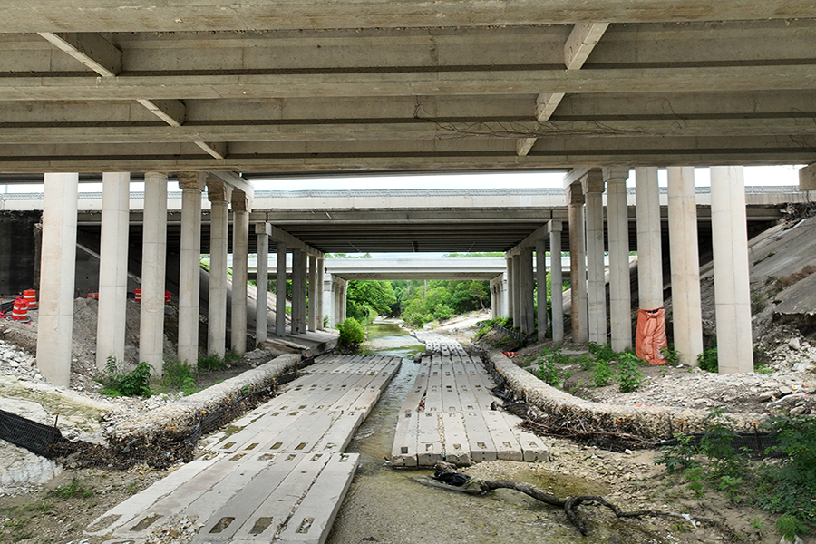 Beneath the Walnut Creek bridge at I-35, May 2026