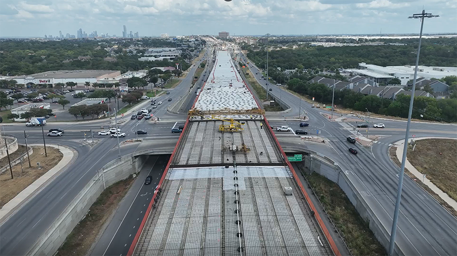 Progress on the I-35 elevated managed lanes, September 2026
