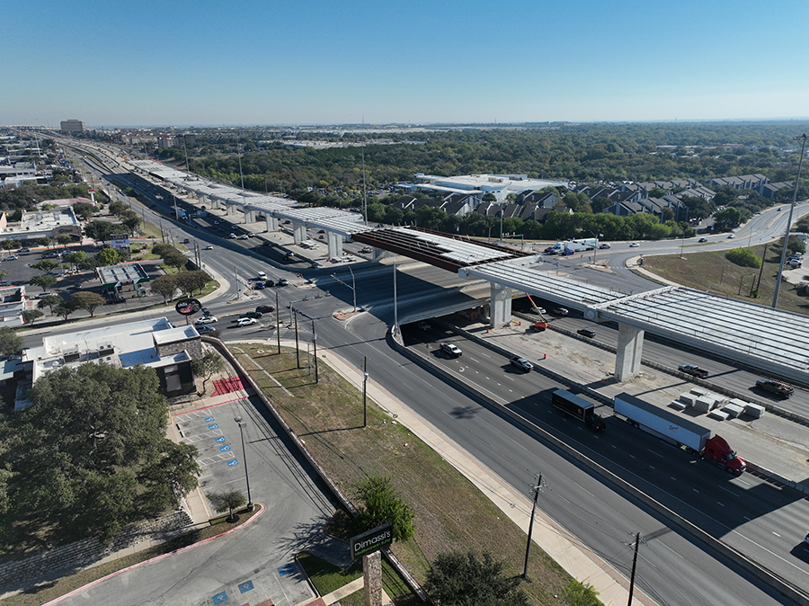 Progress on I-35 elevated lanes at Stassney Lane, Nov. 2025