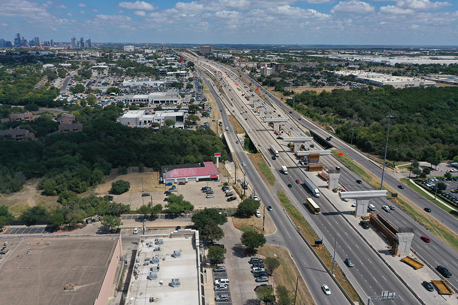Completed bent caps on I-35 near Stassney Lane in Sept. 2024