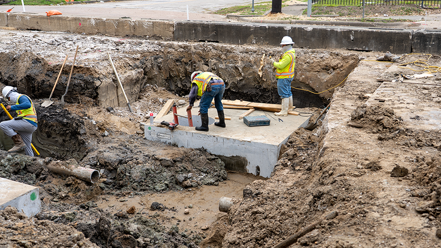 Storm Sewer Installation-Crews Around Manhole at St. Emanuel and Pierce St.