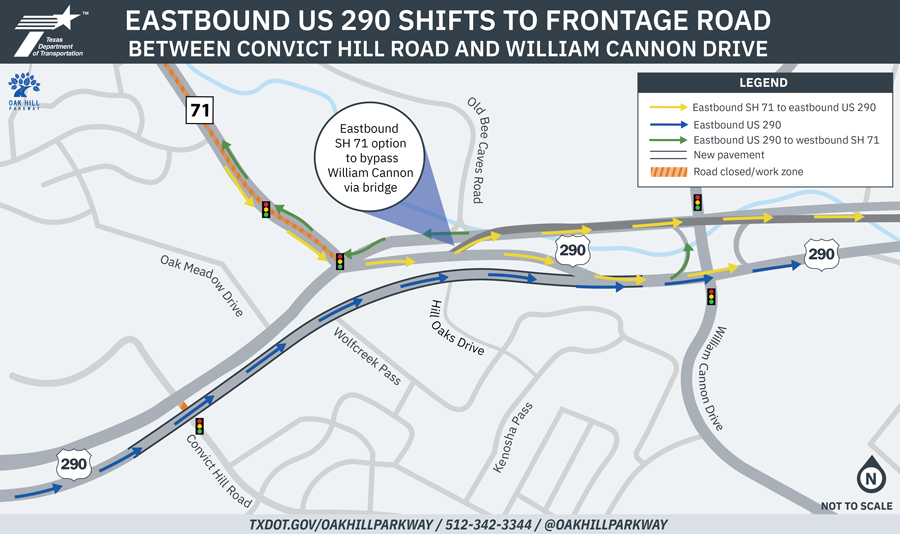 Eastbound US 290 Shifts to Frontage Road