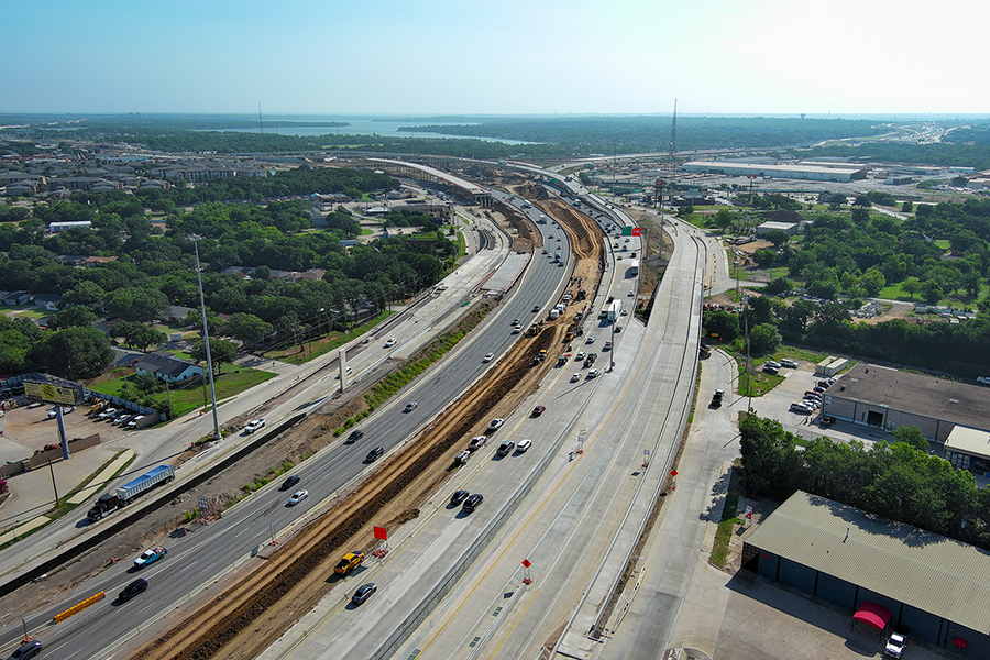 Newly constructed frontage roads and I-20 eastbound ramp to northbound I-820.