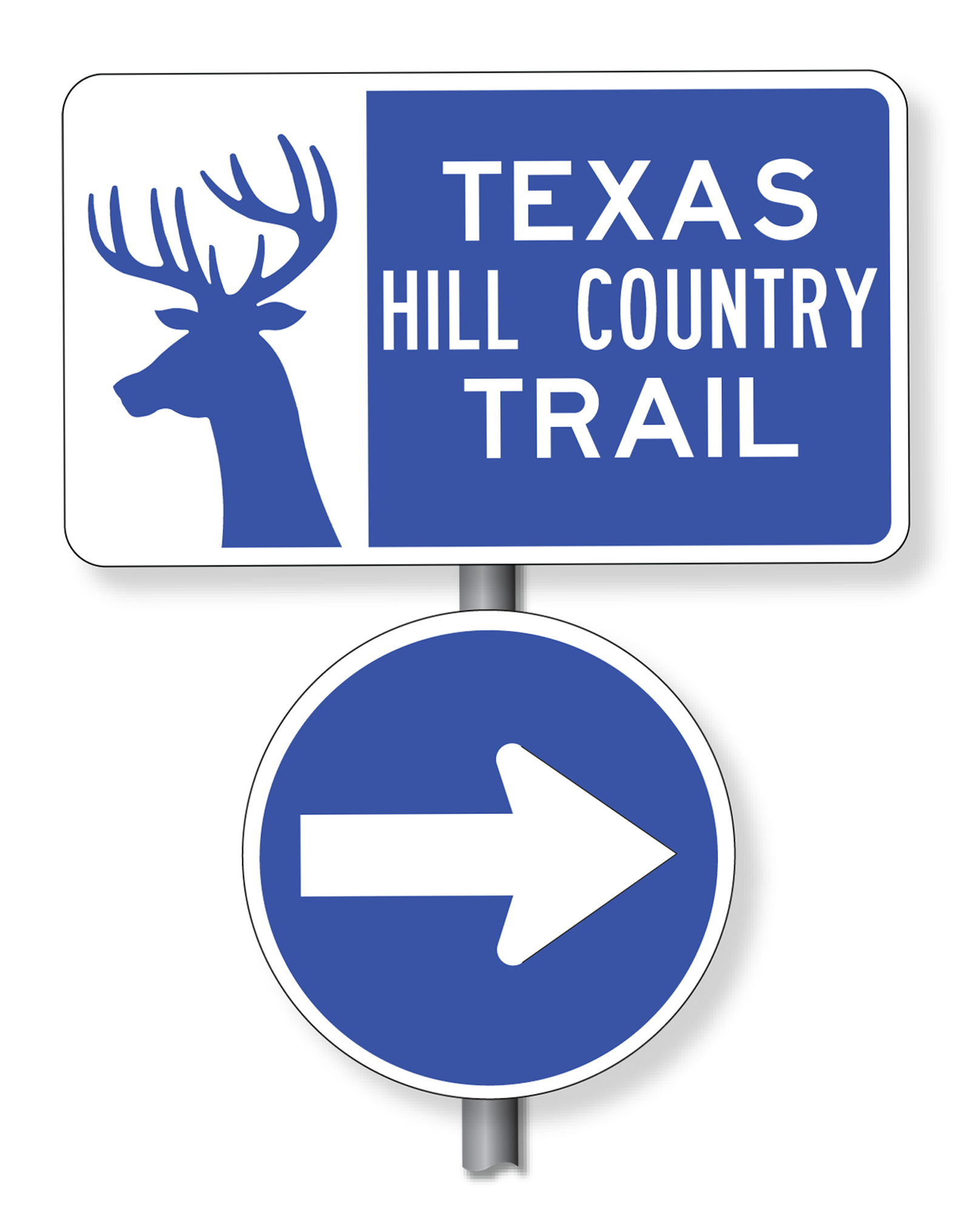 Example of Texas Heritage Trail Marker(Trail arrow may be reversed for left turn.) (click in image to see full-size image)